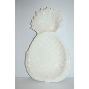 White Glazed Ceramic Pineapple Plate Chip And Dip Serving Dish Italy Tropical